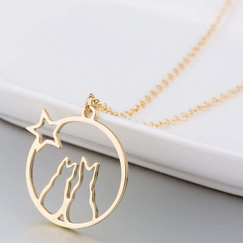 Stainless Steel Cute Plating Cat Pendant Necklace