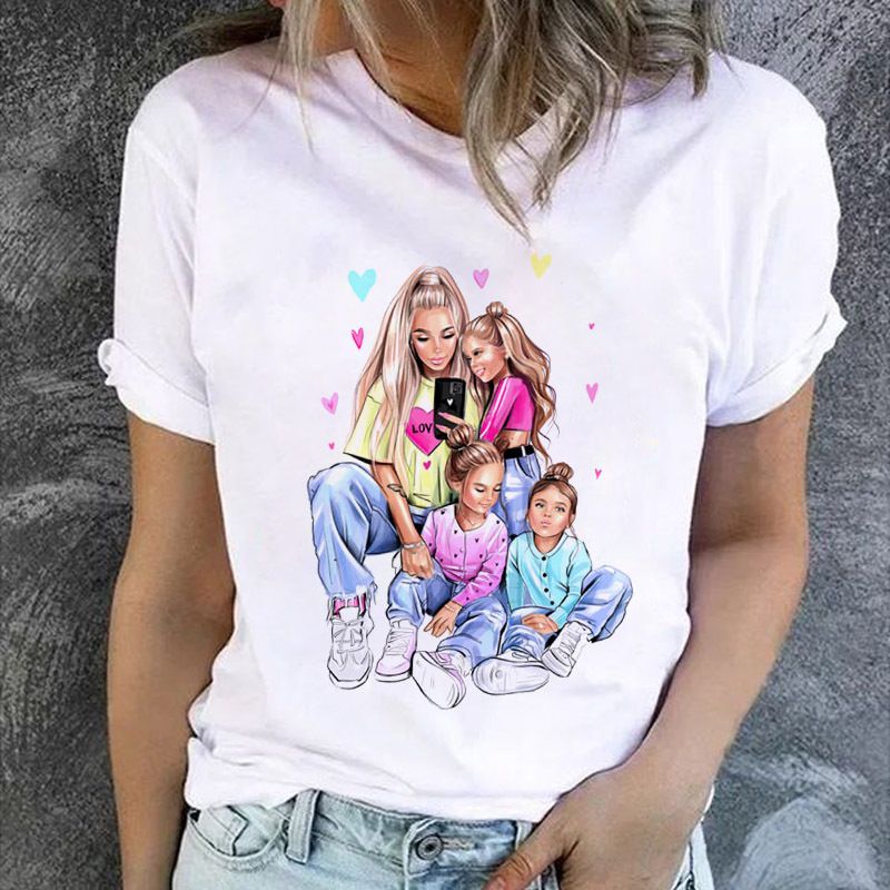 Mujeres Camiseta De Manga Corta Manga Corta Camisetas Impresión Moda Mamá Impresión