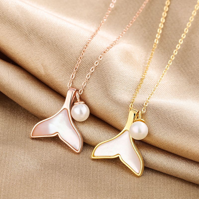 1 Piece Fashion Fish Tail Titanium Steel Plating Inlay Pearl Shell Pendant Necklace