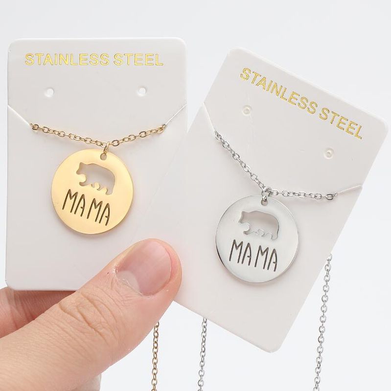 201 Stainless Steel MAMA Simple Style Irregular Plating Hollow Out Letter Bear Pendant Necklace