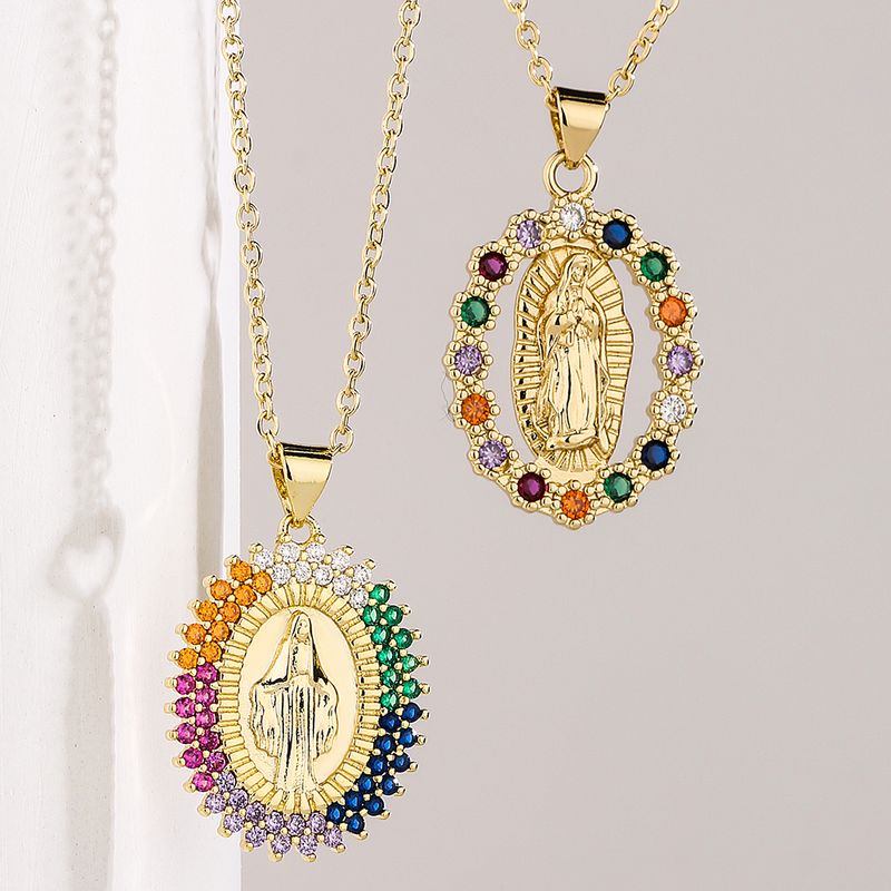 Fashion Virgin Mary Copper 18k Gold Plated Zircon Pendant Necklace In Bulk