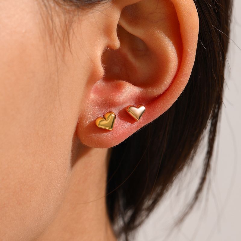 1 Paire Style Simple Forme De Cœur Acier Inoxydable Placage Boucles D'oreilles