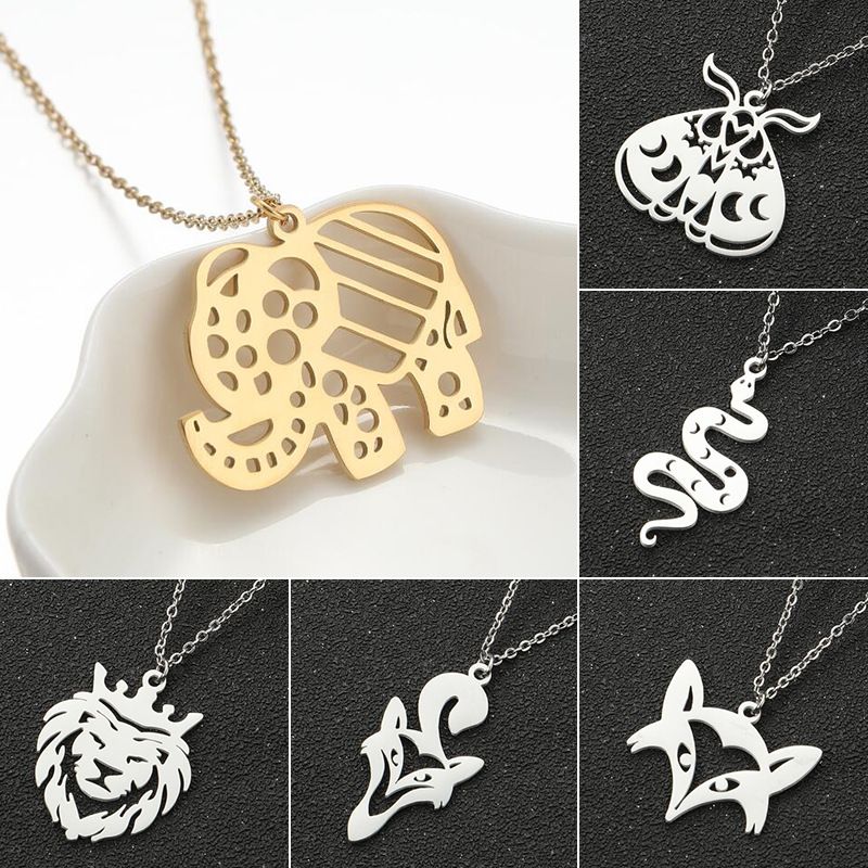 Titanium Steel Simple Style Hollow Out Plating Elephant Fox Snake Pendant Necklace