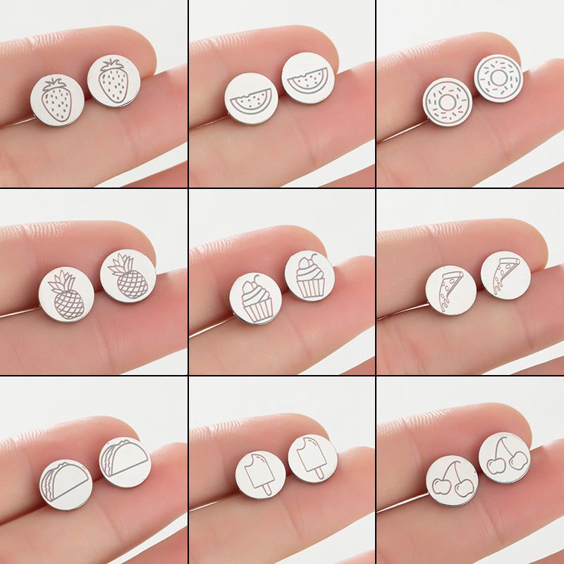 1 Pair Cartoon Style Round Fruit Stainless Steel Plating Ear Studs