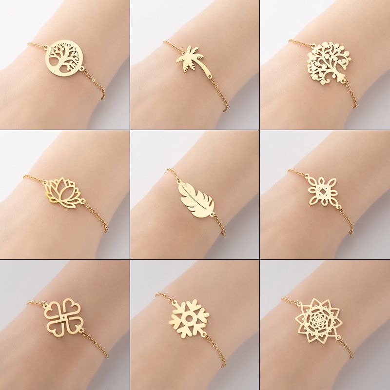 Titanium Steel Simple Style Hollow Out Plating Tree Coconut Tree Bracelets