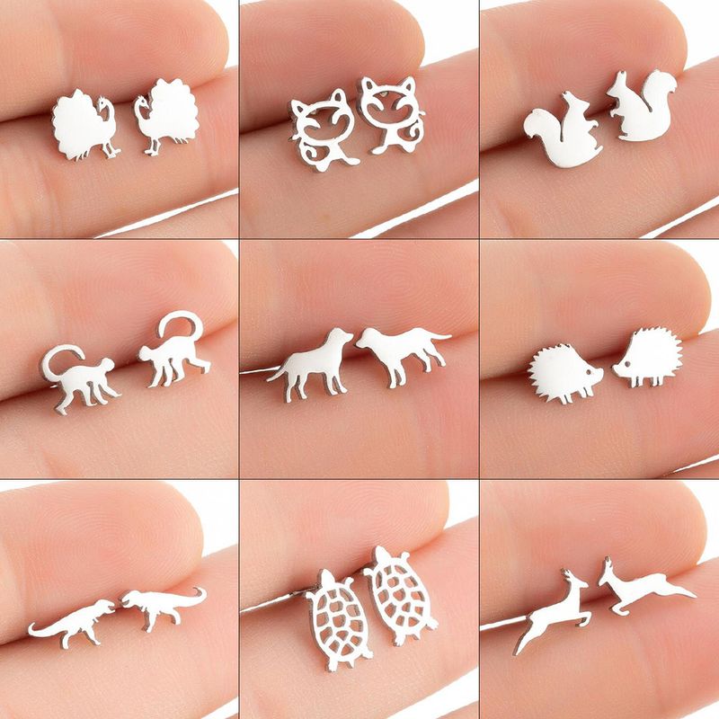 1 Pair Fashion Animal Titanium Steel Plating Ear Studs