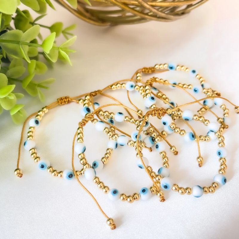 Ig-stil Handgemacht Ethnischer Stil Teufels Auge Glas Kupfer Perlen Überzug 18 Karat Vergoldet Armbänder