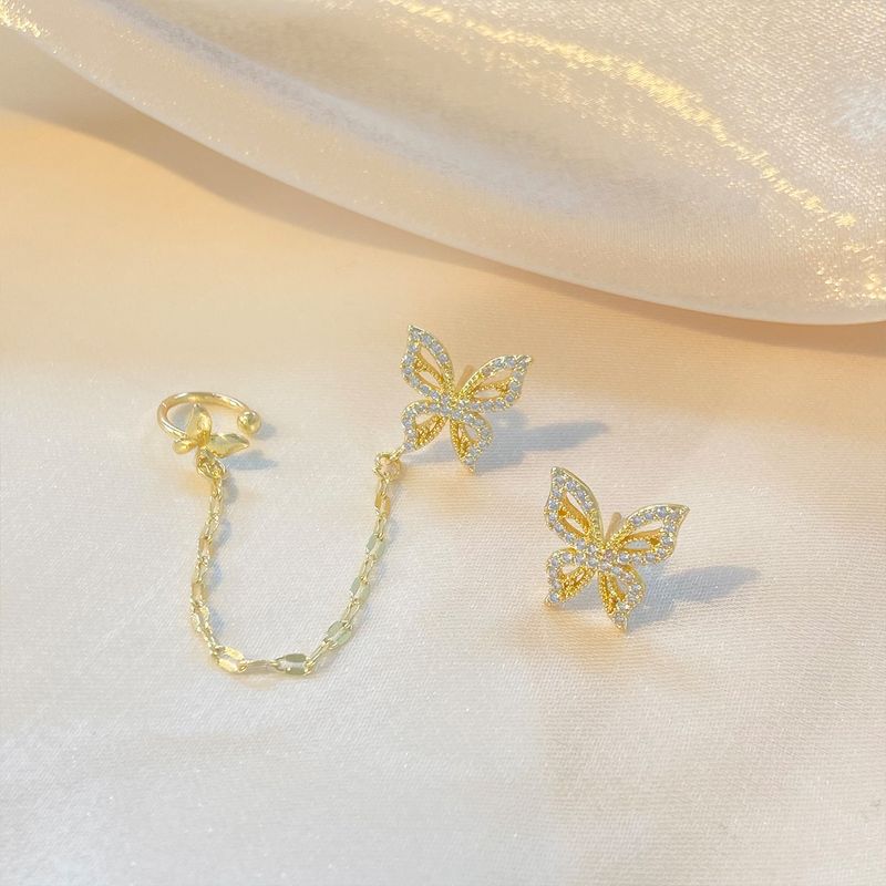 1 Pair Ins Style Fairy Style Butterfly Copper Inlay Artificial Diamond Ear Clips