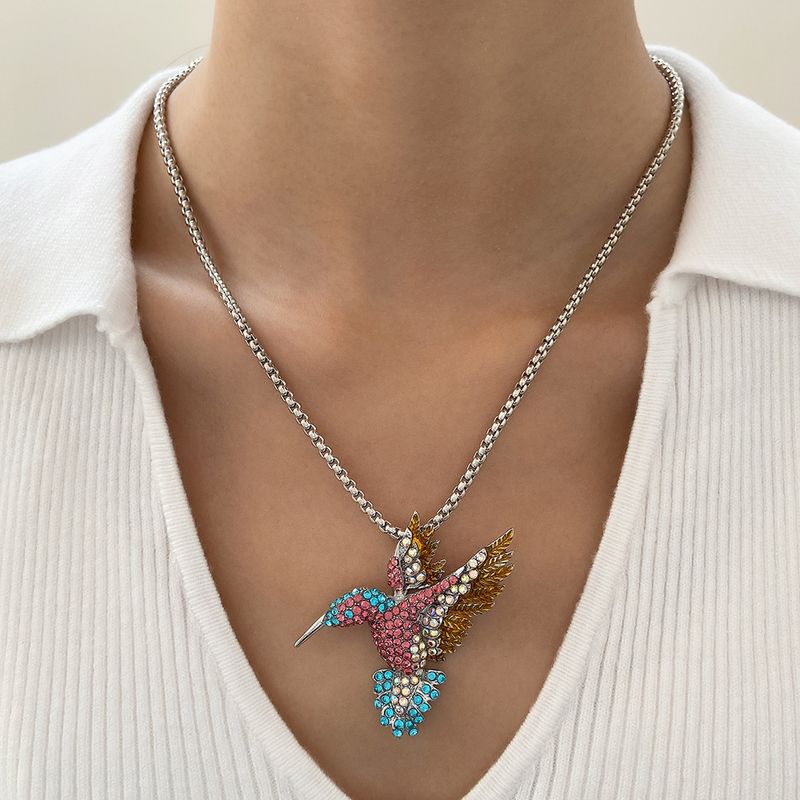 1 Pieza Estilo Nórdico Pájaro Aleación Embutido Diamante Artificial Chapado En Oro De 14 Quilates. Mujeres Collar Colgante