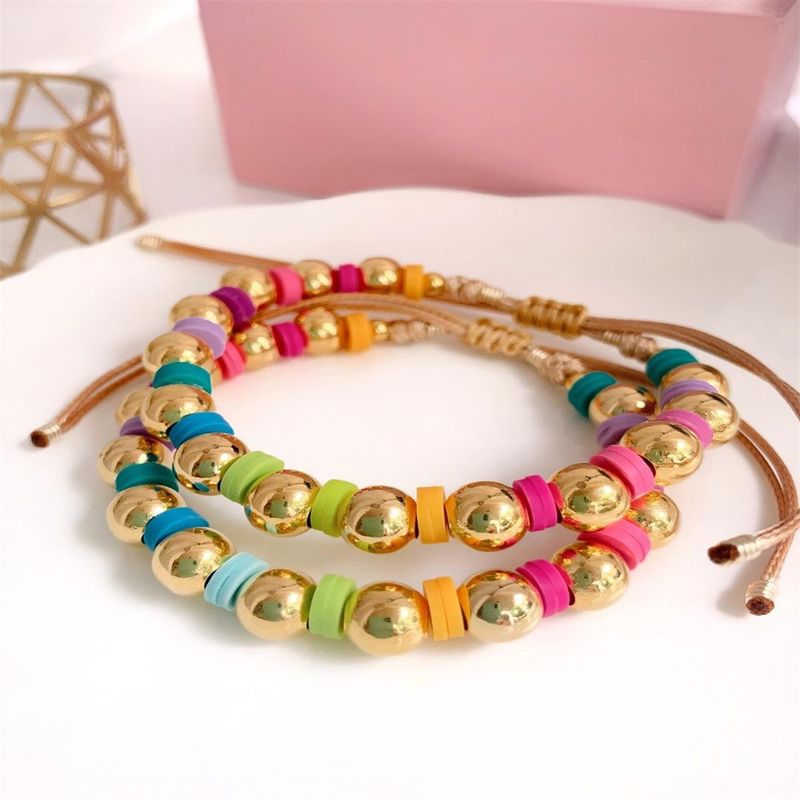 1 Stück Mode Mehrfarbig Weichen Lehm Metall Perlen Stricken Frau Armbänder