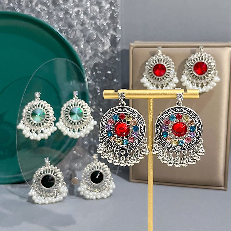 1 Pair Ethnic Style Geometric Alloy Inlay Artificial Gemstones Women's Drop Earrings
