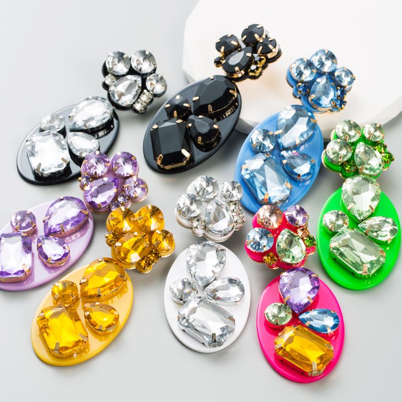 1 Par Estilo Clásico Oval Gotitas De Agua Arílico Embutido Diamantes De Imitación Vidrio Mujeres Pendientes De Gota