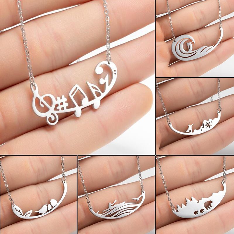 Titanium Steel Fashion Plating Notes Necklace