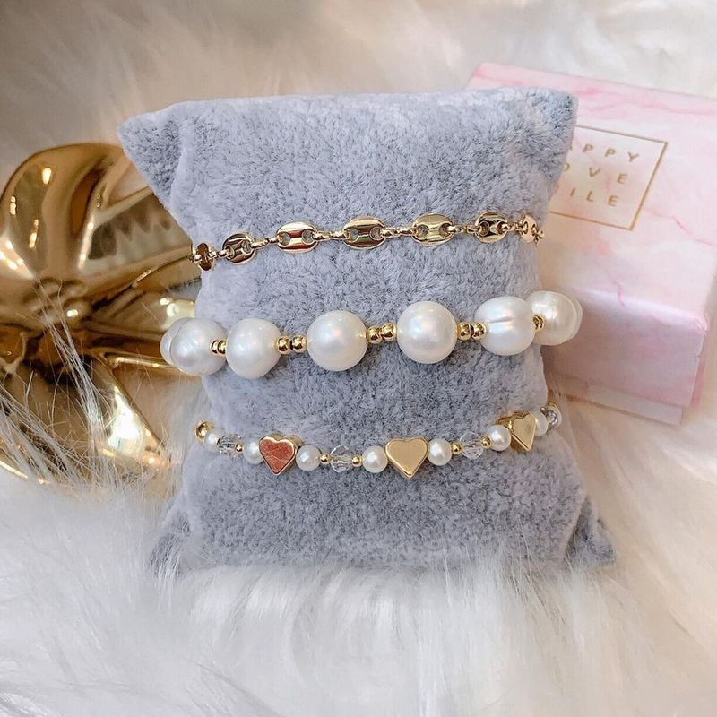 1 Piece Fashion Heart Shape Freshwater Pearl Copper Handmade Bracelets