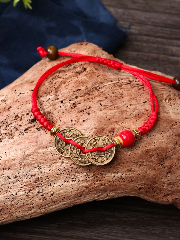 Ethnic Style Coin Dragon Alloy Rope Beaded Knitting Unisex Bracelets