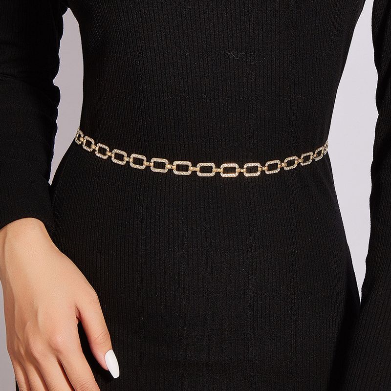 Moda Cuadrado Metal Hierro Embutido Diamantes De Imitación Mujeres Cinturones De Cadena
