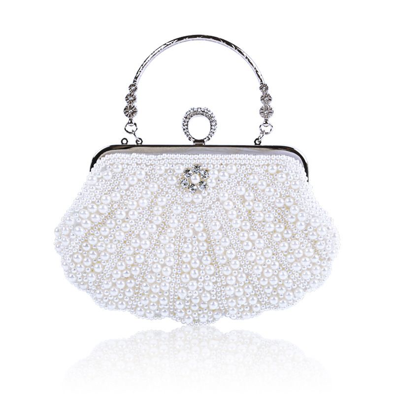 White Black Beige Polyester Solid Color Shell Clutch Evening Bag