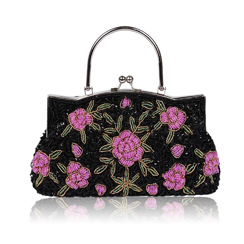 Polyester Flower Embroidery Square Clutch Evening Bag