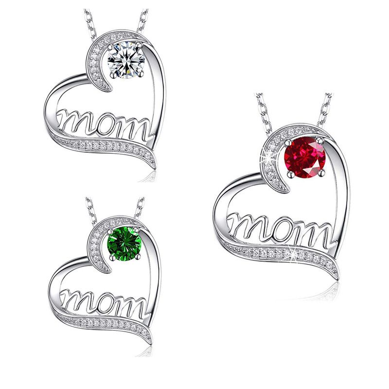 Mama Heart Shape Alloy Inlay Zircon Mother's Day Women's Pendant Necklace