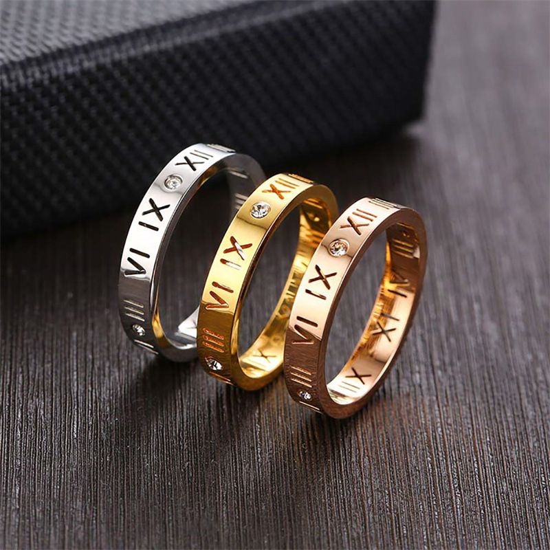 1 Piece Simple Style Number Alloy Plating Hollow Out Inlay Rhinestones Couple Rings