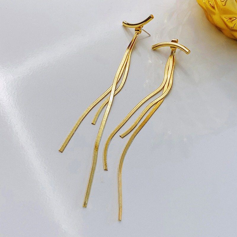 1 Pair Casual Simple Style Tassel Solid Color Plating Titanium Steel Drop Earrings