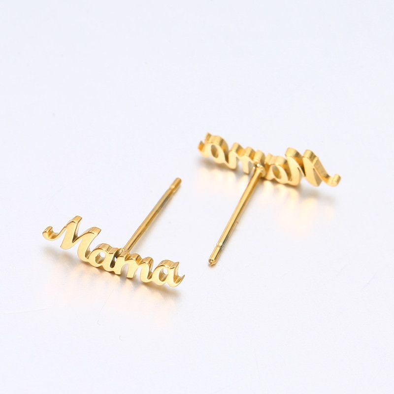 1 Pair Mama Letter Titanium Steel Plating Ear Studs