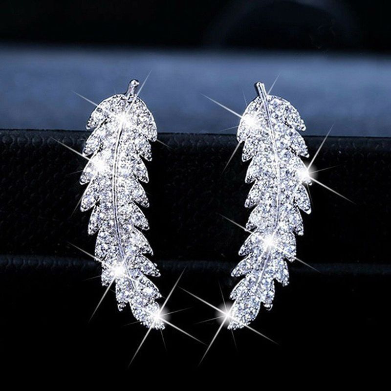 1 Pair Fashion Leaf Alloy Inlaid Zircon Women's Earrings
