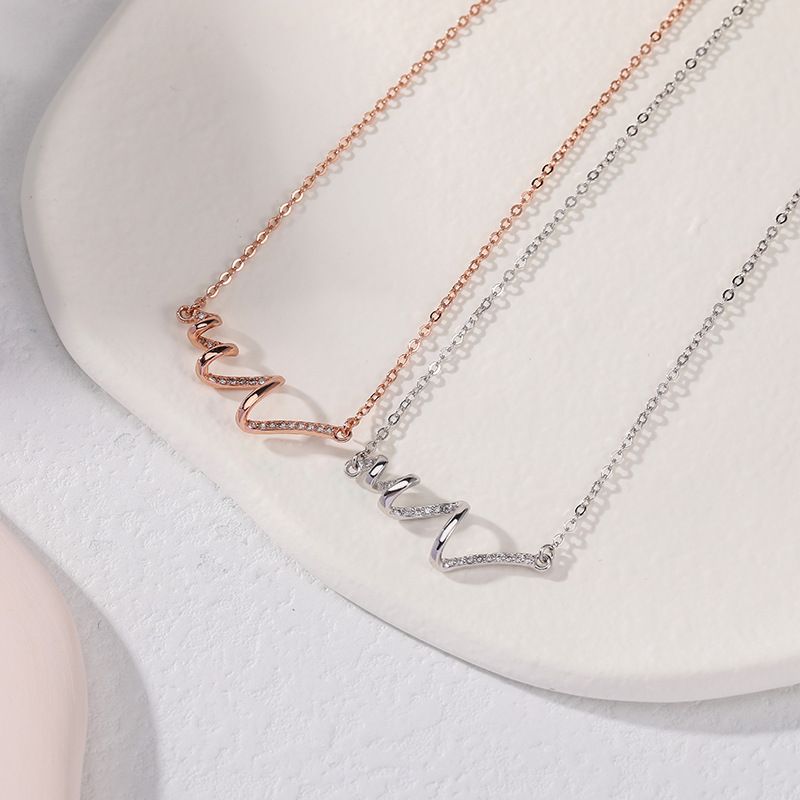 Fashion Waves Sterling Silver Inlay Zircon Necklace