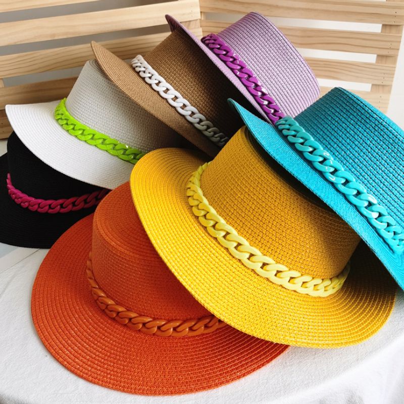 Unisex Fashion Solid Color Big Eaves Straw Hat
