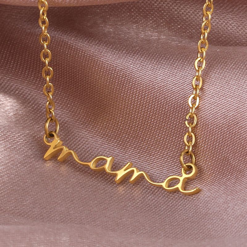 1 Piece Mama Simple Style Letter Stainless Steel Plating Hollow Out Necklace