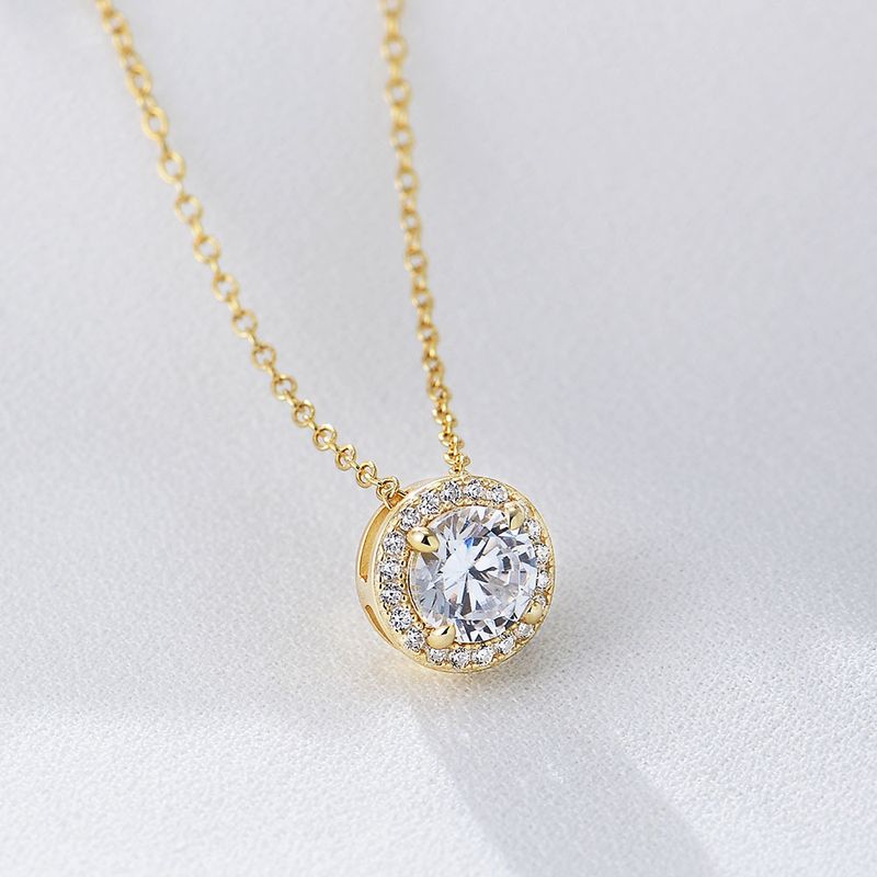 Fashion Round Sterling Silver Plating Zircon Pendant Necklace