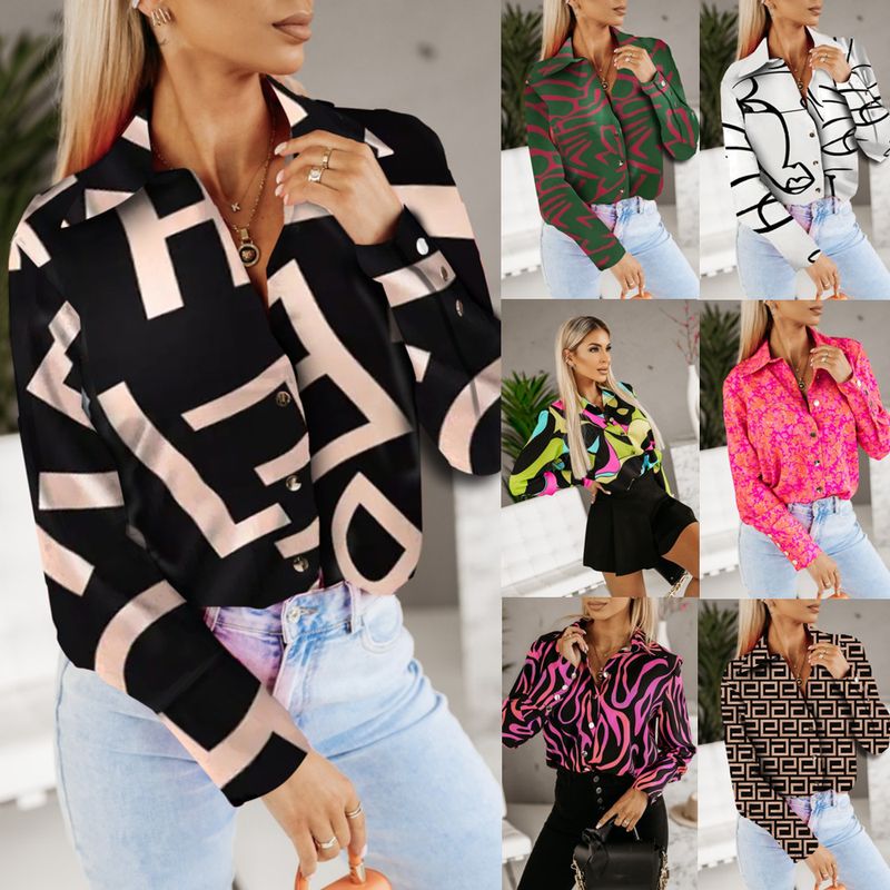 Women's Blouse Long Sleeve Blouses Printing Fashion Geometric