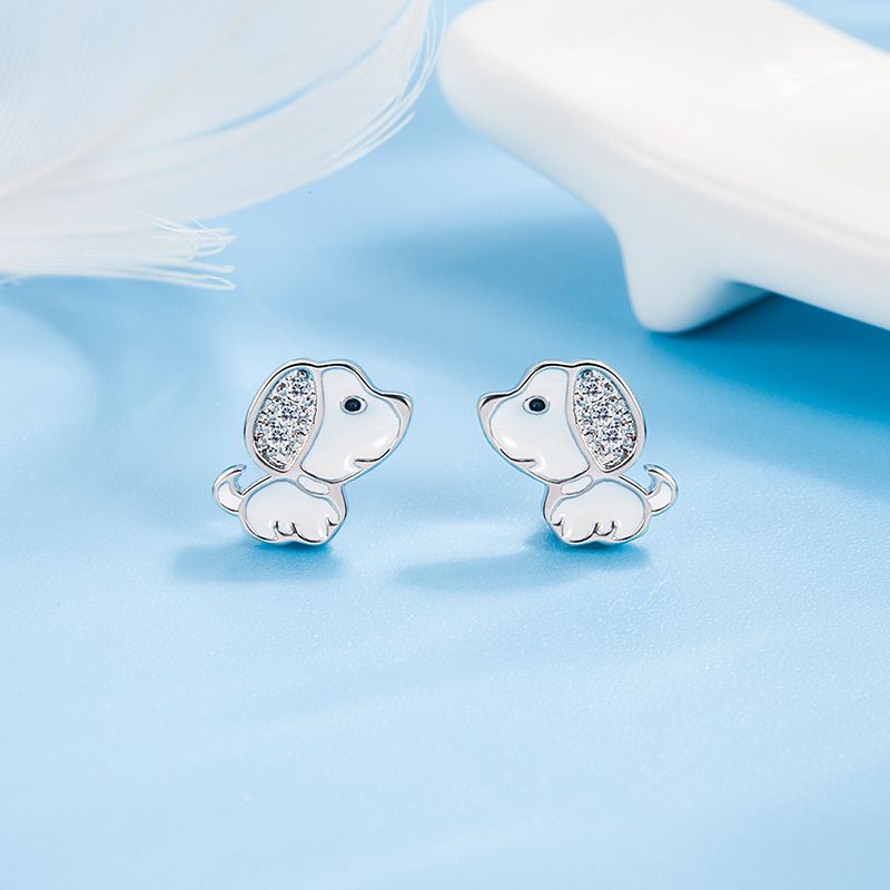 1 Paire Mignon Chien Le Cuivre Incruster Zircon Boucles D'oreilles