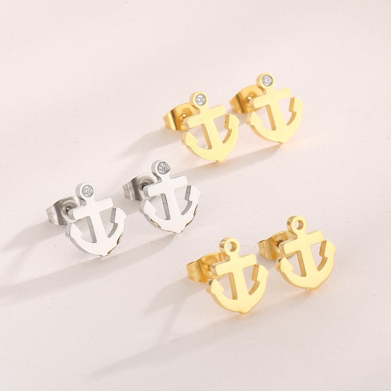 1 Pair Fashion Anchor Stainless Steel Plating Ear Studs