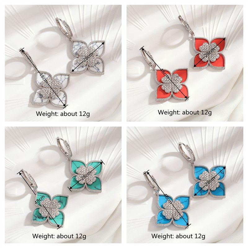 Wholesale Jewelry 1 Pair Fashion Flower Metal Zircon White Gold Plated Dangling Earrings