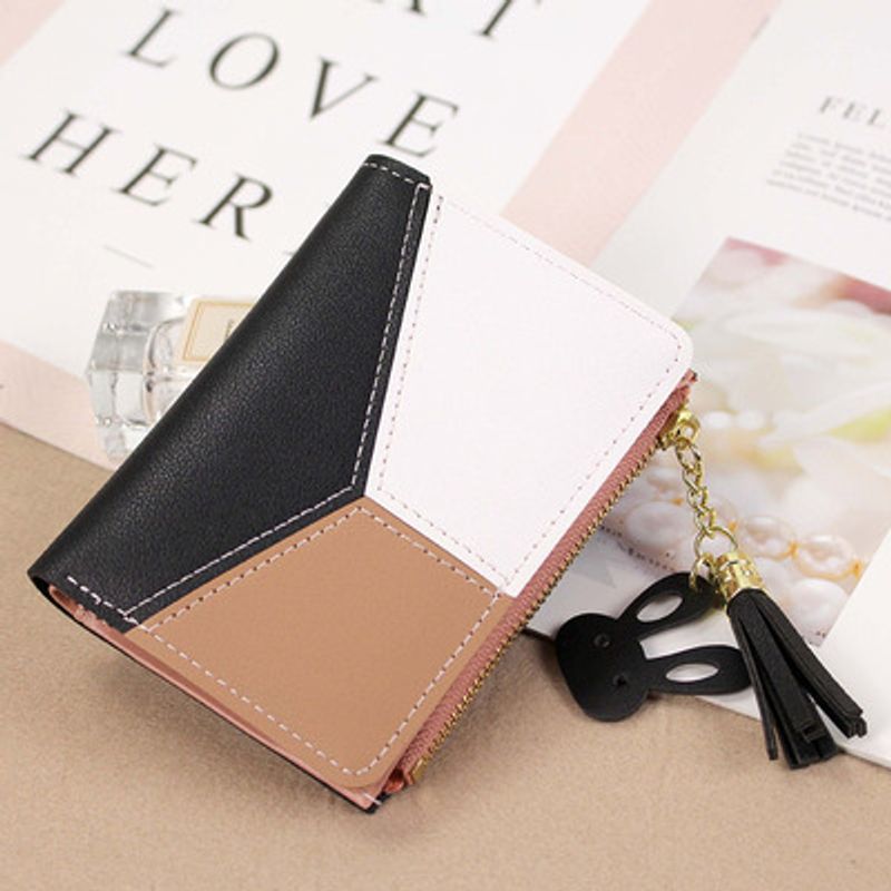 Women's Color Block Pu Leather Magnetic Buckle Wallets