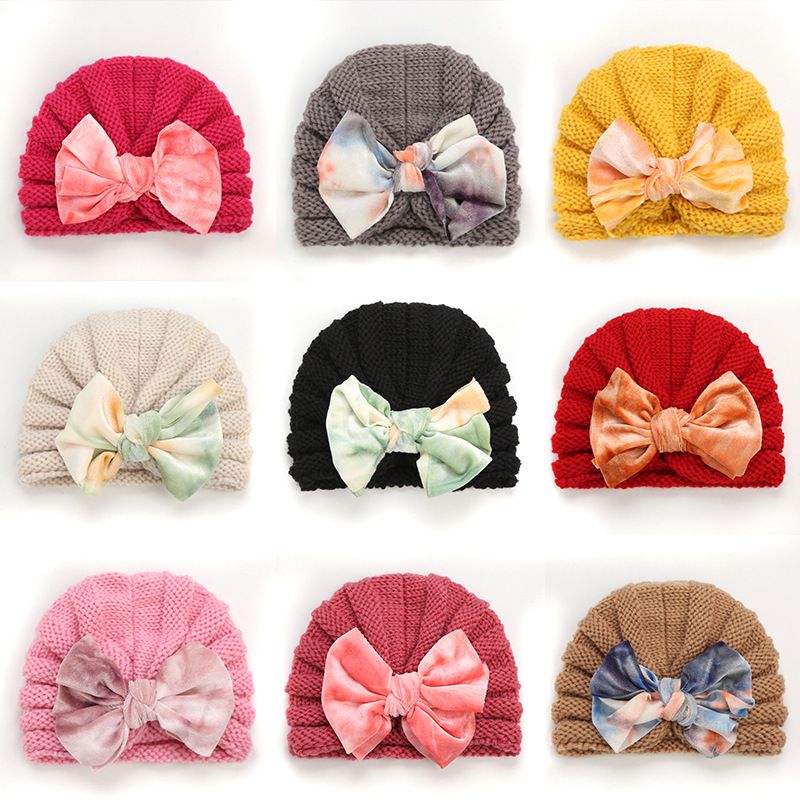 Niños Unisex Lindo Moda Nudo De Lazo Trenza Lazo Sin Alero Gorro De Lana