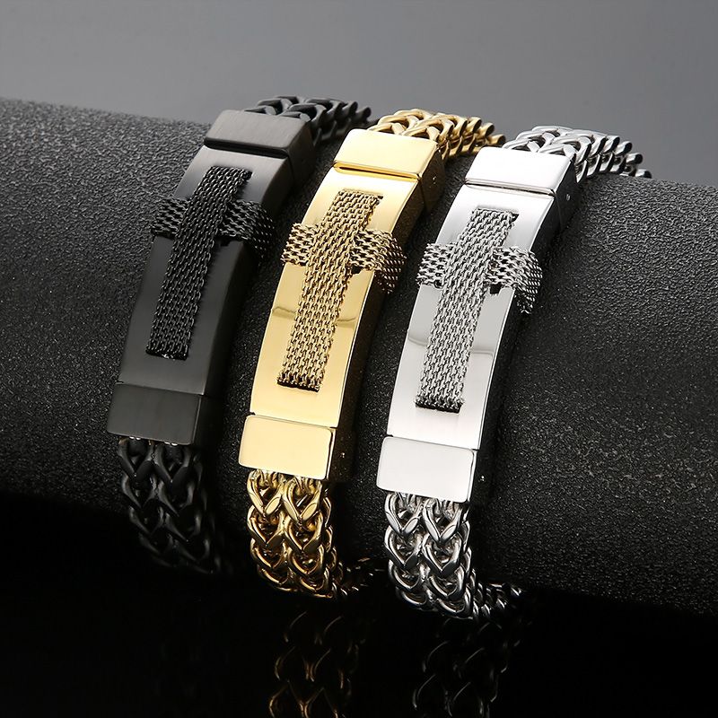 1 Piece Hip-hop Cross Titanium Steel Plating Men's Bracelets