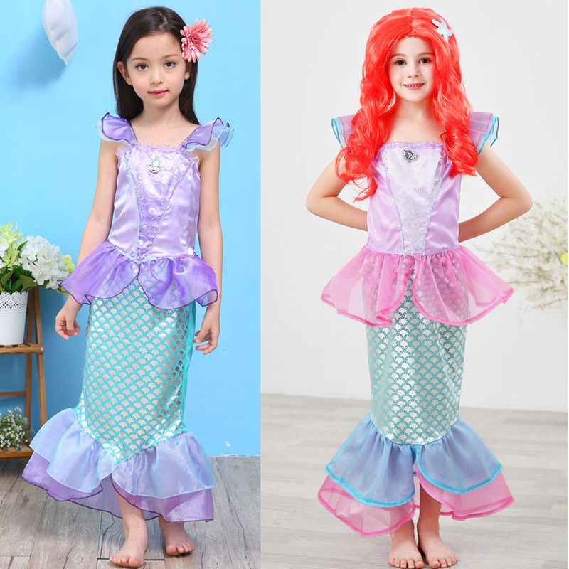 Fashion Mermaid Printing Cotton Blend Girls Dresses