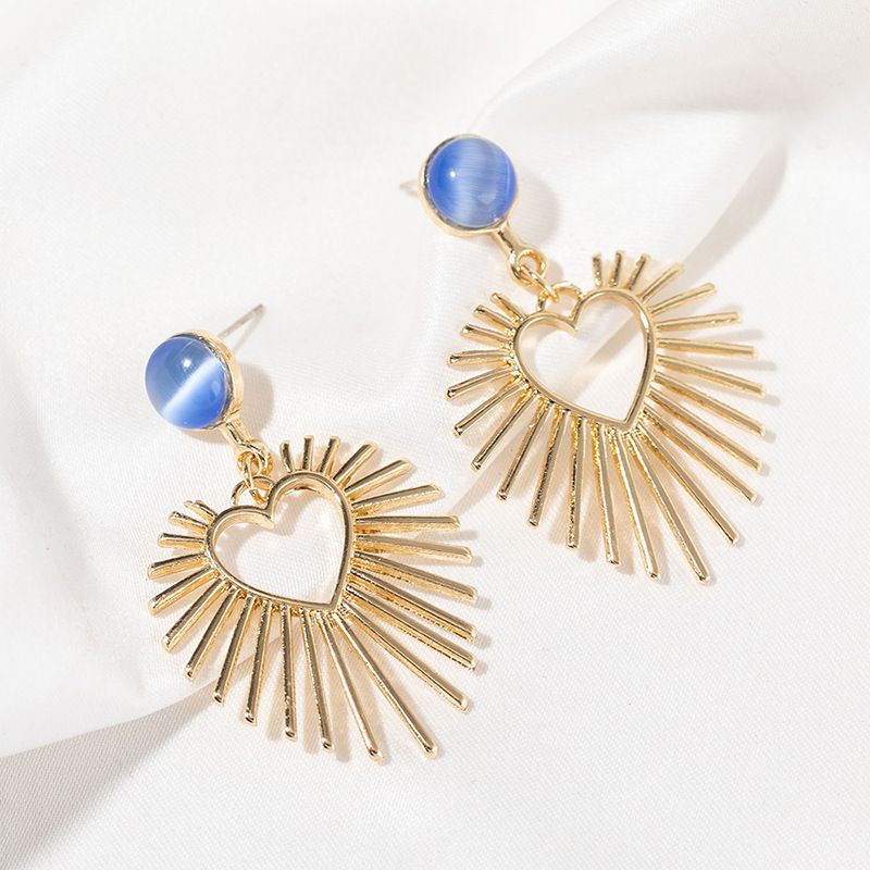 1 Pair Fashion Heart Shape Alloy Inlay Opal Women's Drop Earrings
