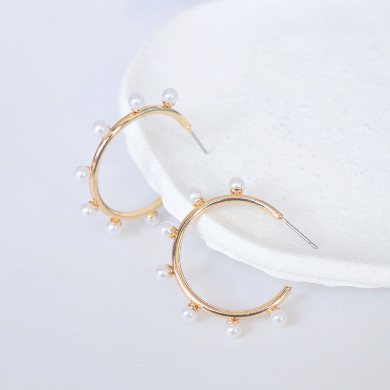 1 Pair Fashion C Shape Plating Alloy Artificial Pearls Hoop Earrings
