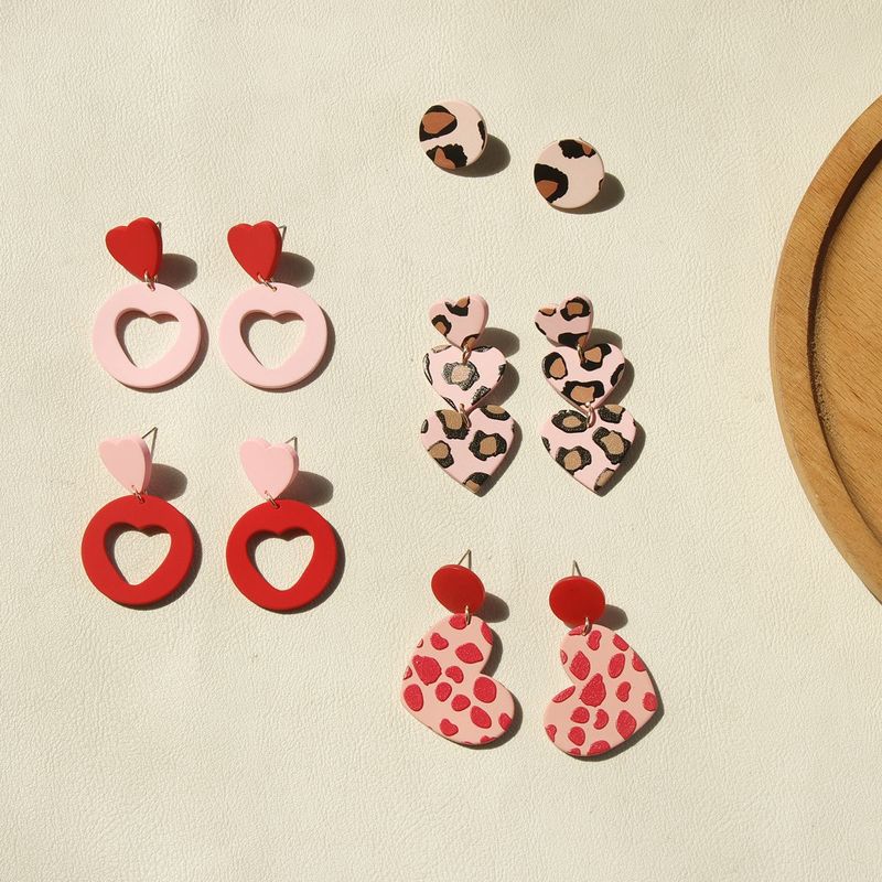 1 Pair Fashion Heart Shape Leopard Arylic Women's Drop Earrings