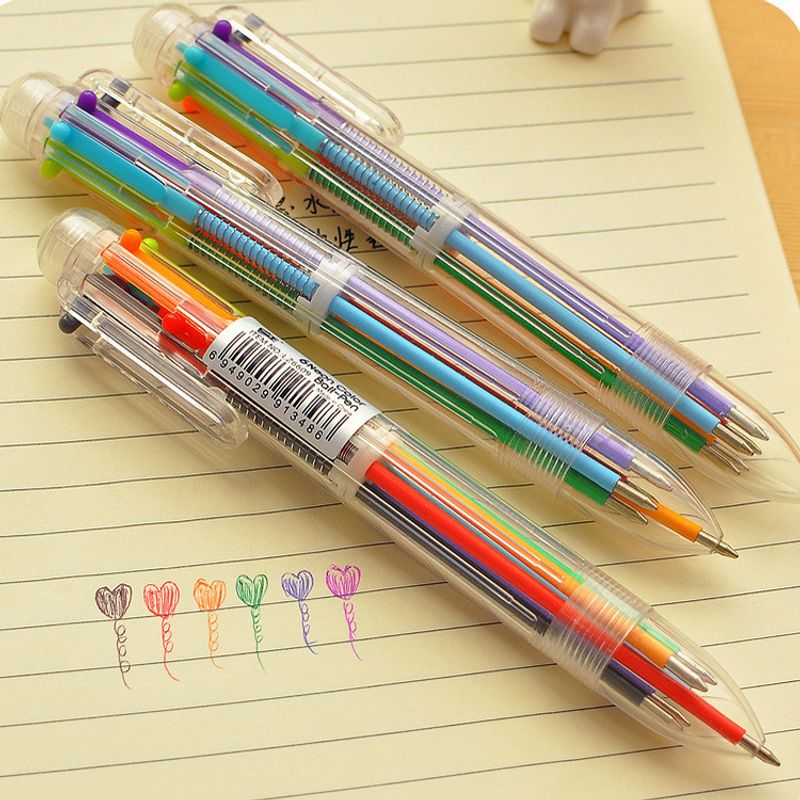 P-0115 Plastic Press Oil Pen Wholesale Gift Pen 6 Color Ballpoint Pen Office Pen