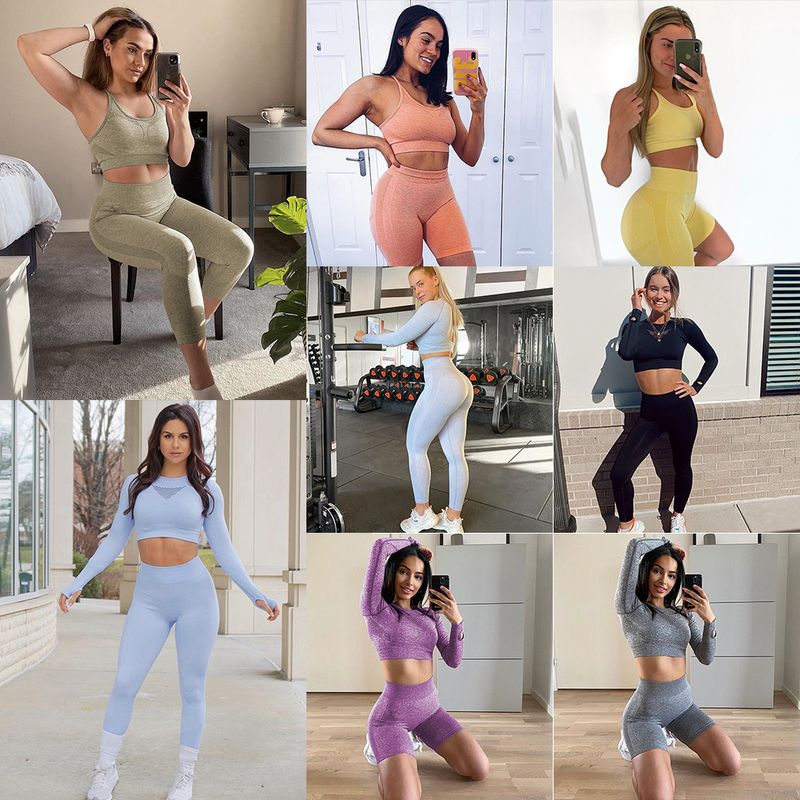 Sports Solid Color Spandex Round Neck Tracksuit Vest Leggings