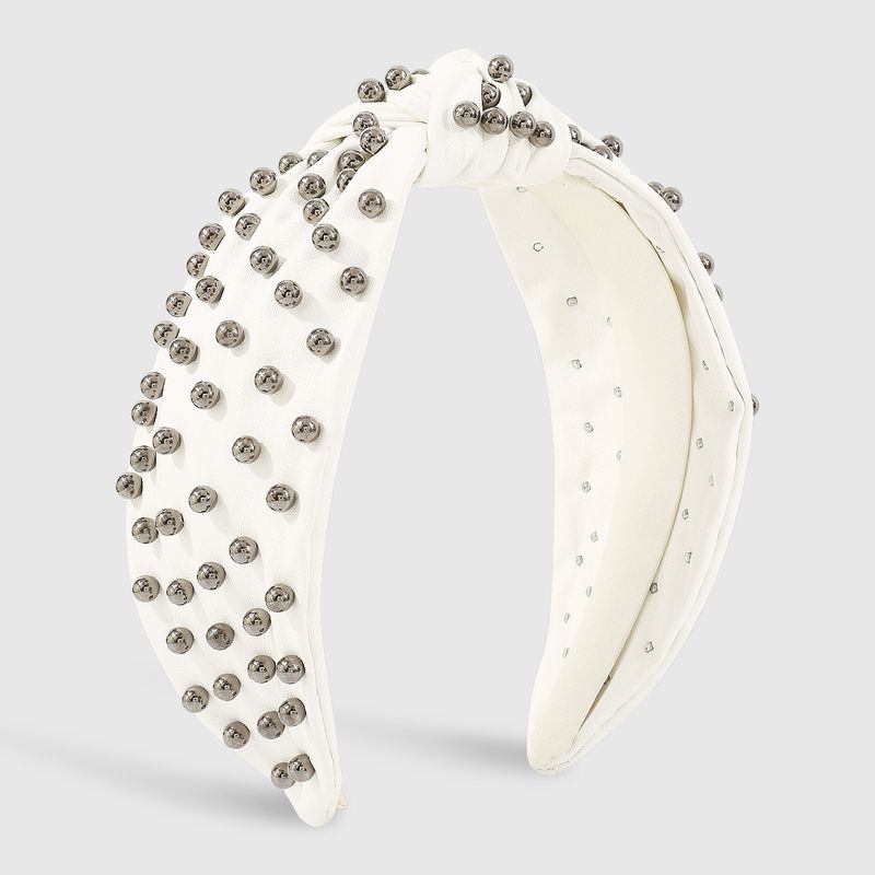 Moda Color Sólido Cuero Sintético Embutido Perlas Artificiales Banda Para El Cabello 1 Pieza