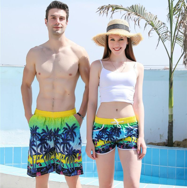 Men's Beach Sports Ditsy Floral Star Shorts Straight Pants