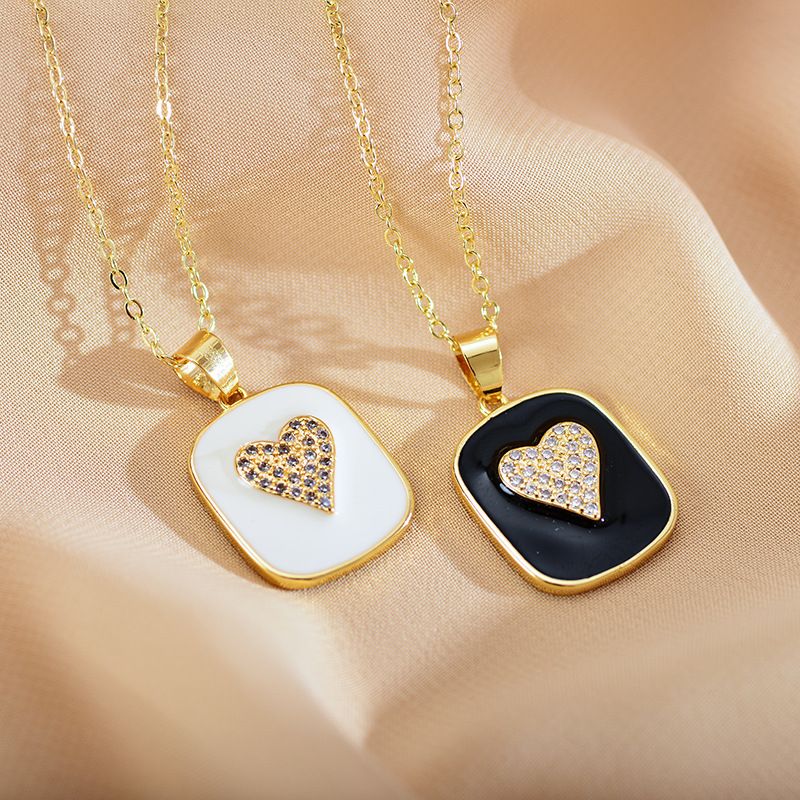 Fashion Heart Shape Alloy Copper Enamel Rhinestones Pendant Necklace