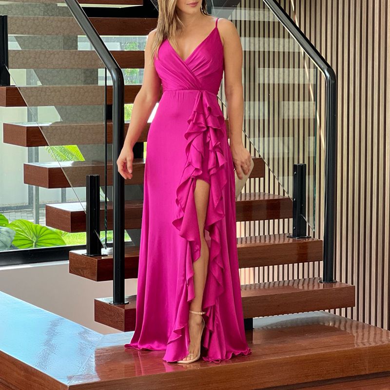 Frau Unregelmäßiger Rock Mode V-ausschnitt Ärmellos Einfarbig Maxi Langes Kleid Straße
