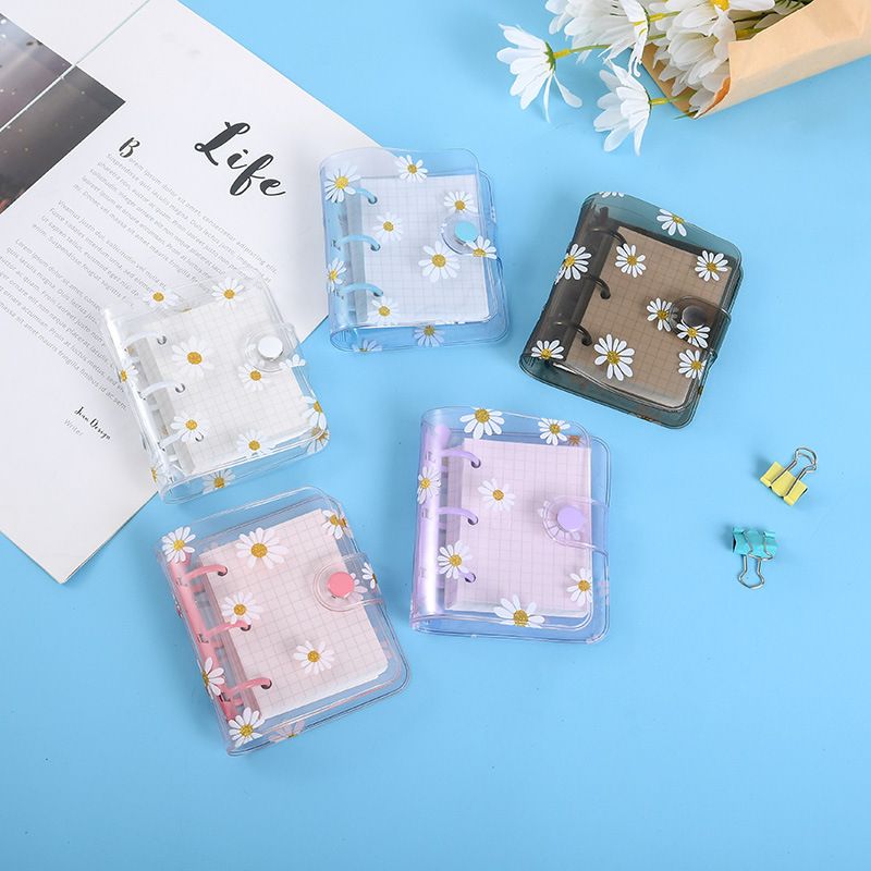 New Korean Stationery Little Daisy 3 Holes Loose Spiral Notebook Mini Pvc Transparent Case Portable Loose Leaf Coil Journal Book