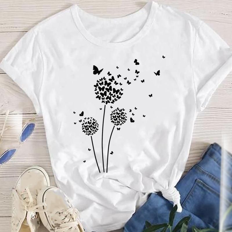 Women's T-shirt Short Sleeve T-shirts Printing Fashion Flower
